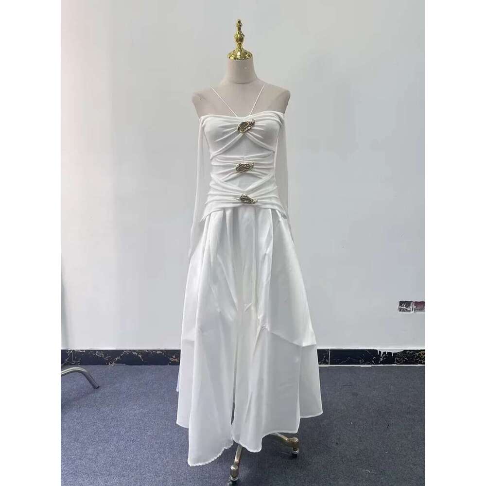 Elegant Patchwork Metal Long Dresses For Women Strapless Off The Shoulder Sleeve High Waist Sexy Slim Dress Female Fashion