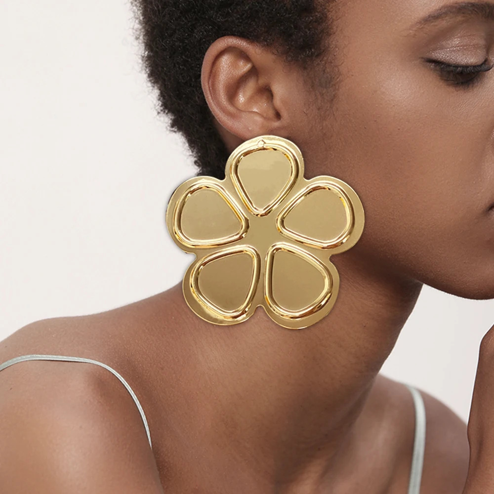 Fashion Copper Flower Earrings Gold Color Big Drop For Women Dubai Jewelry Wedding Party Gift Accessories 250213