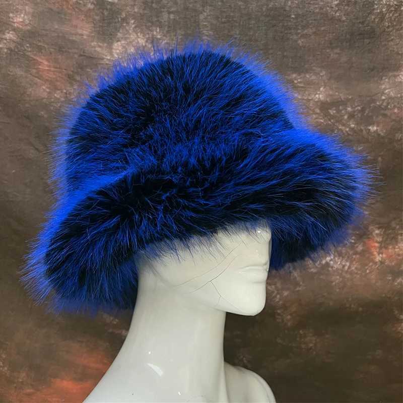New Winter Warm Womens Artificial Fur Bucket Hat Fashion Wide Brown Solid Color Fishermans Hat Outdoor Mens Vacation Leisure Panama Hat W250217