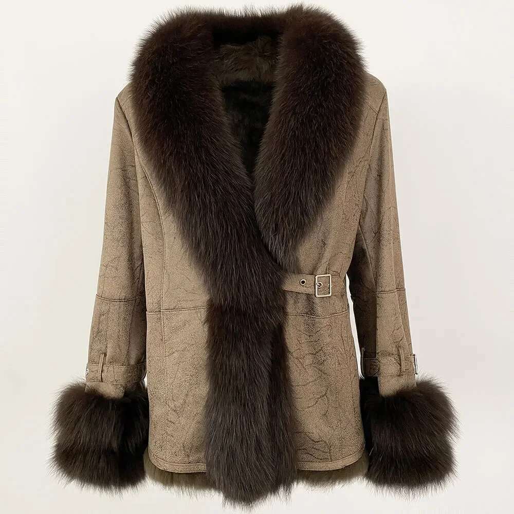Raccoon Fox Collar Rabbit Jacket Thick Warm Outerwear Winter Women 2024 New er Real Fur Coat
