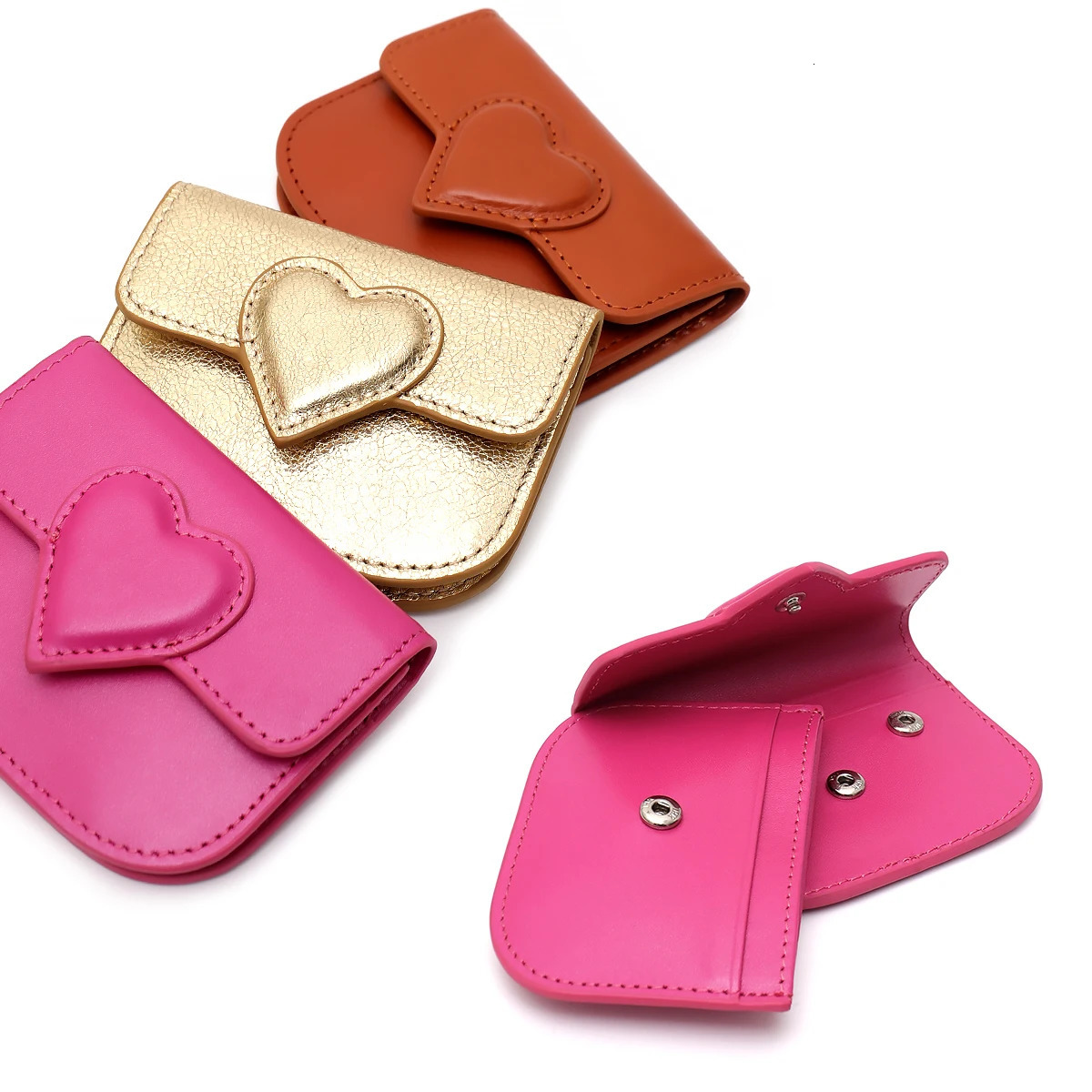 Fashion Women Cowhide Credit Card Holder Cute Heart Shaped Small Wallet Multi Card Slots Purse Portable Perfect Valentines Gift 250207