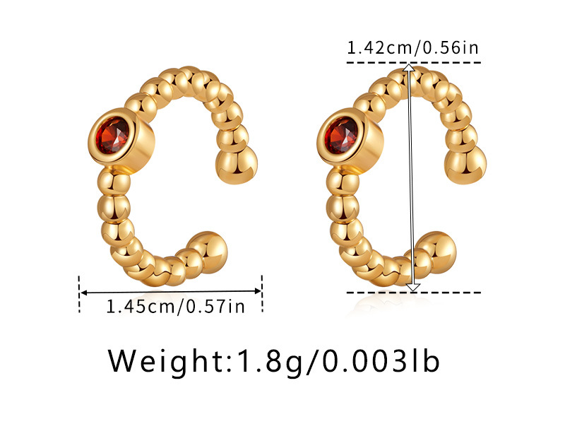 Versatile and simple C-shaped plain circle temperament ear clip set with green zircon exquisite and compact INS ear bone clip without ear hole