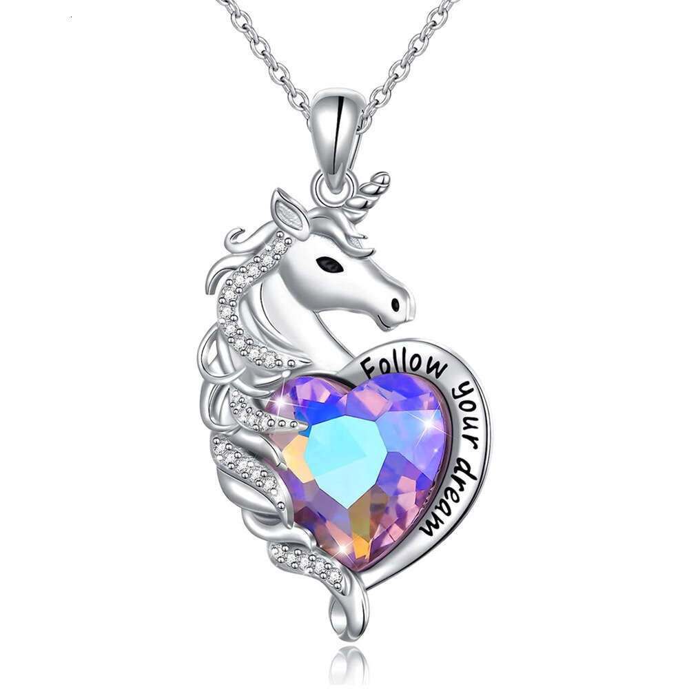 Hot selg cartoon unicorn necklace, colorful zircon jewelry gift, versatile and niche design, collarbone chain pendant
