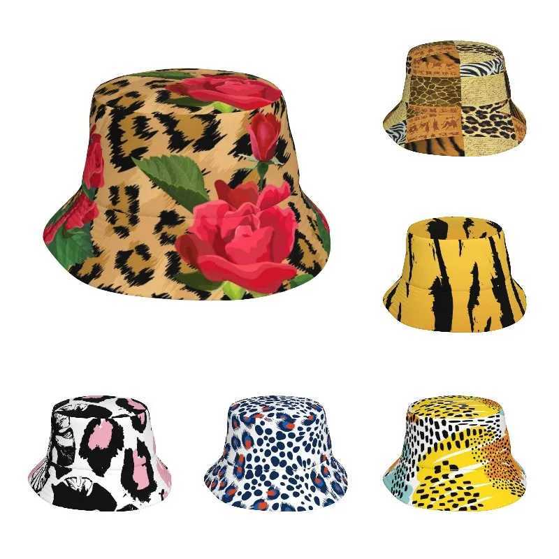 Leopard Print Bucket Hat Trendy Animal Pattern Fisherman Hat Outdoor Travel Beach Sun Hat for Women Men Reversible Packable Cap W250217