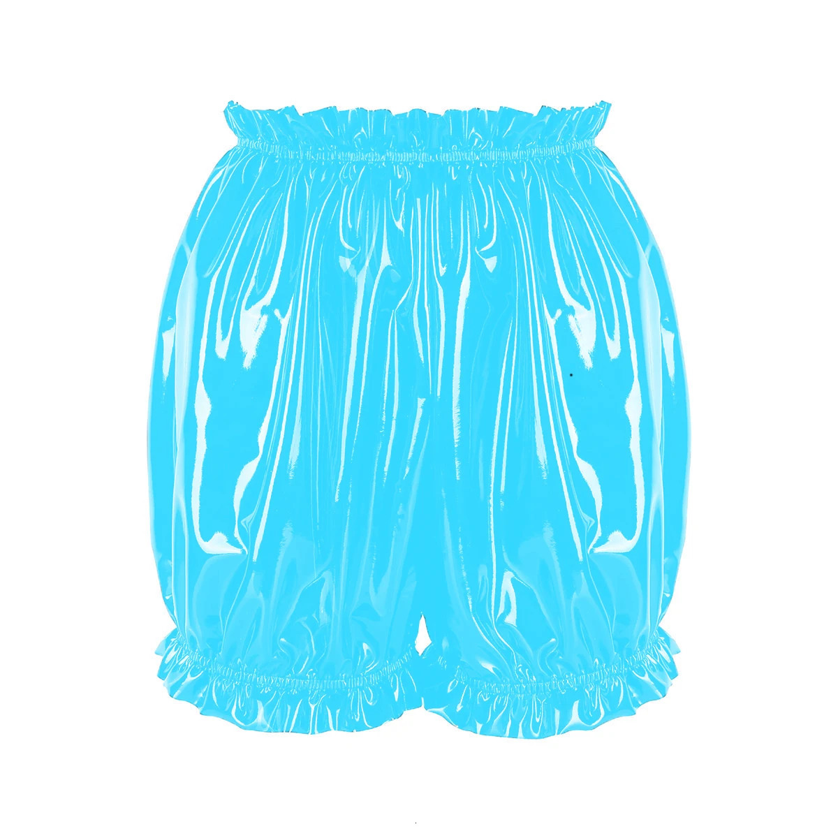 Womens Latex Rubber Short Bloomers Pants Sexy Bodycon Booty Ruffled Wet Look PVC Patent Leather Boxer Underwear Mini pants 7XL 250213