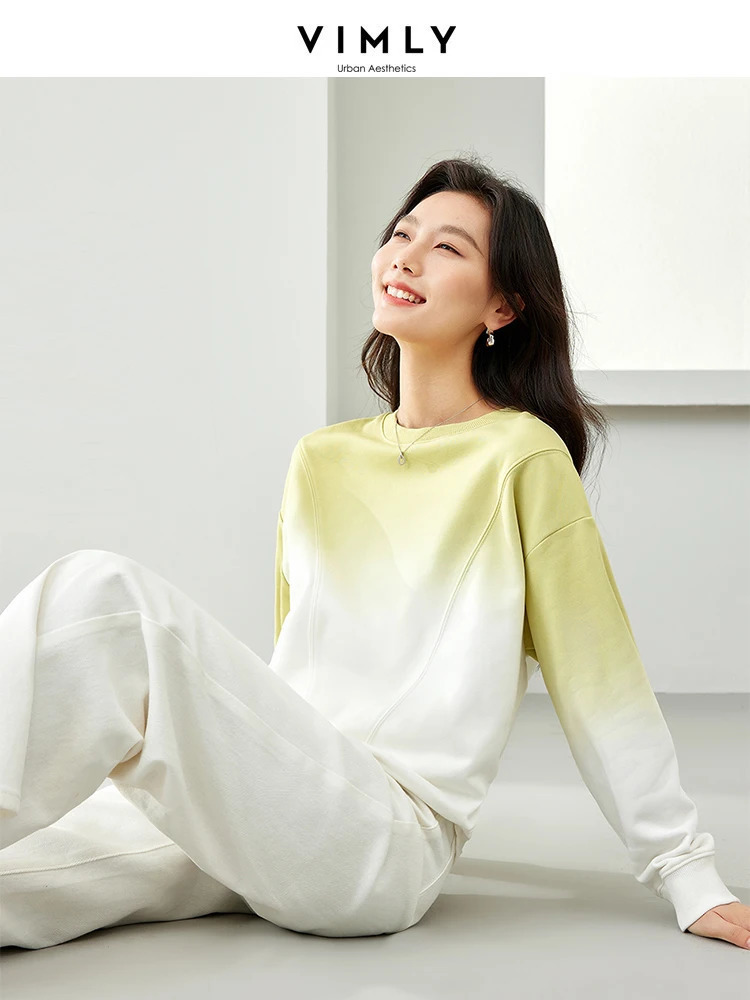 VIMLY Loose Gradient Sweatshirts for Women Autumn Fashion Casual Round Neck Pullovers Long Sleeve Tops Female Clothes M2967 250213