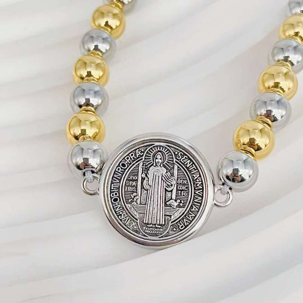 New Saint Benedict Copper Gold Sier Mixed Color Bracelet Adjustable Rope Bead Weaving Hand String Women's Jewelry
