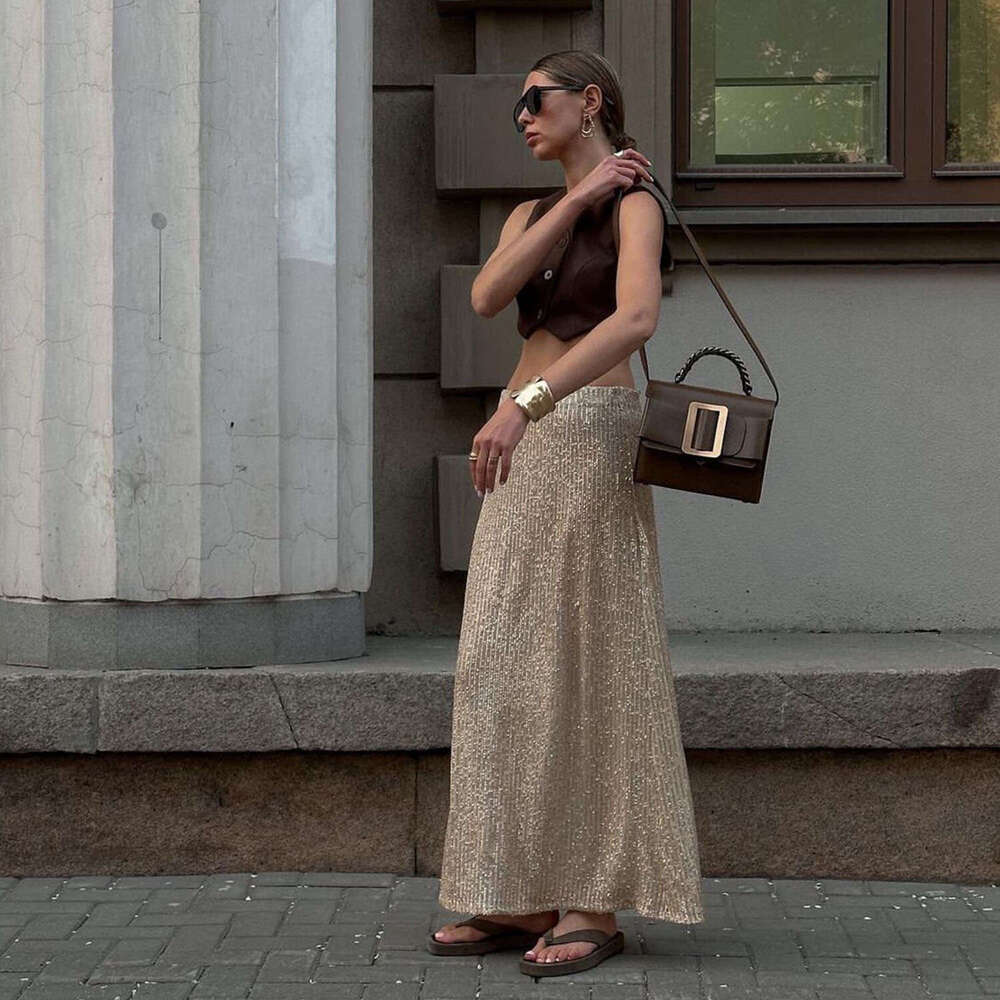 Spring Autumn Hot Women's Sleeve Top, Long Half Skirt, Shining Set, 2025 New Style, Unique and Elegant Clothing