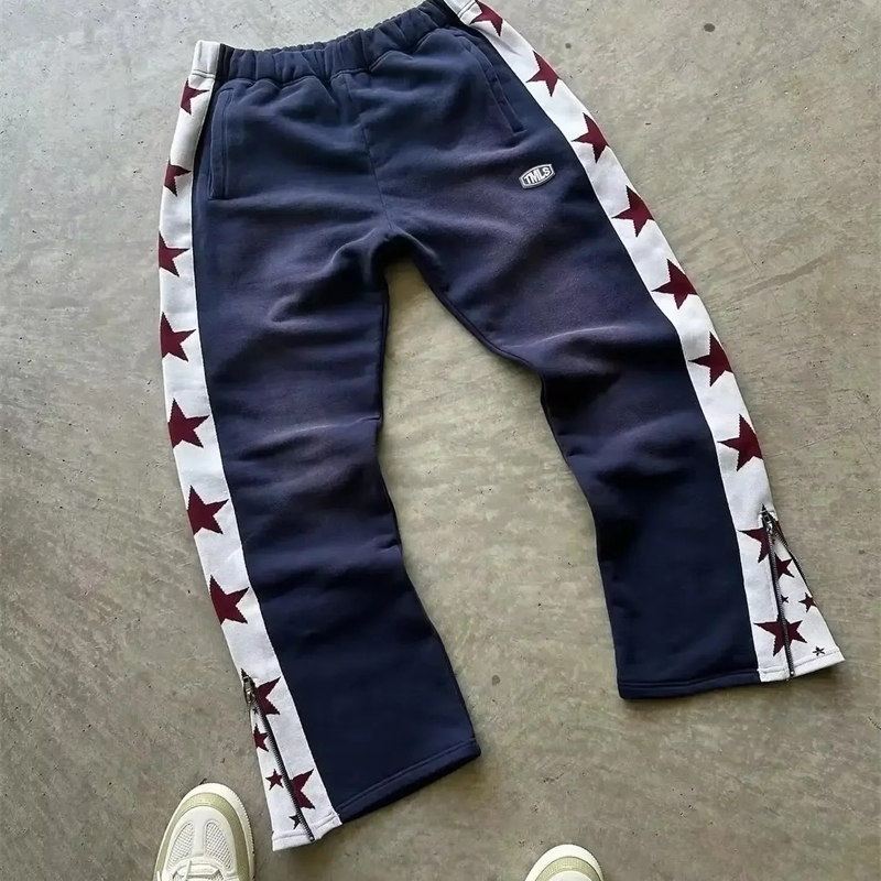 American Trend Striped Side Zipper n Elastic Waist WideLeg Pants Mens Y2K Harajuku HipHop Joker Casual Sweatpants w250113
