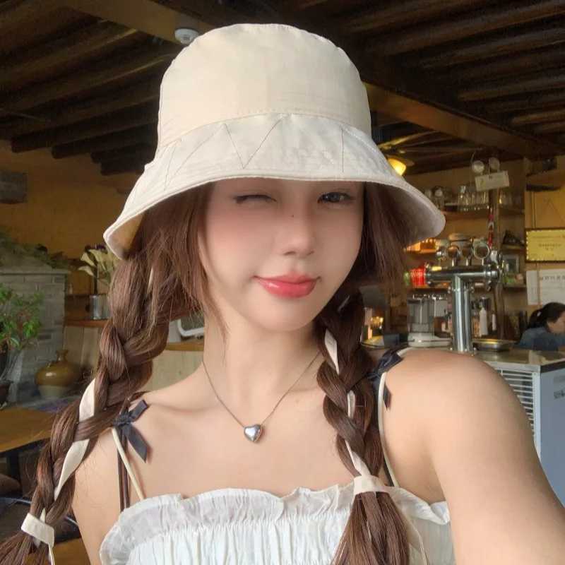 Lace-up Fisherman Hat Summer Adjustable Wide Brim Sunhat Women Bucket Hats Windbreak Windproof Rope Sunshade Basin Hat Panama W250217