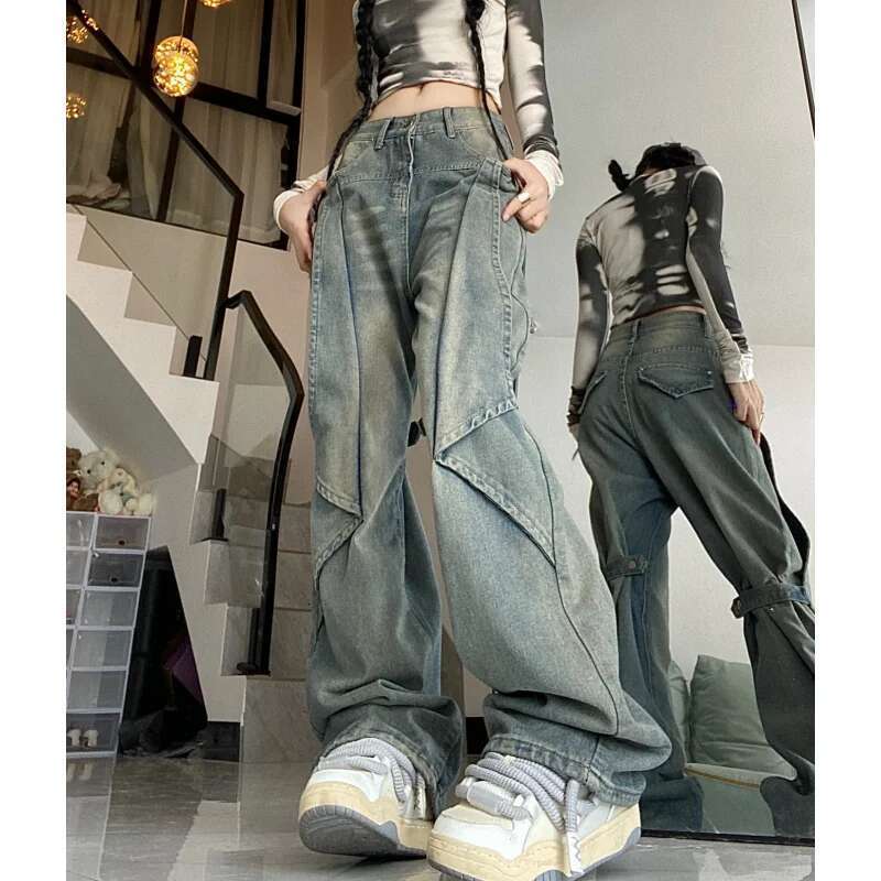 Blue Women Jeans Vintage High Waist Chic American Fashion Y2k Streetwear Wide Leg Jean Female Trouser 2023 NEW Baggy Denim Pants