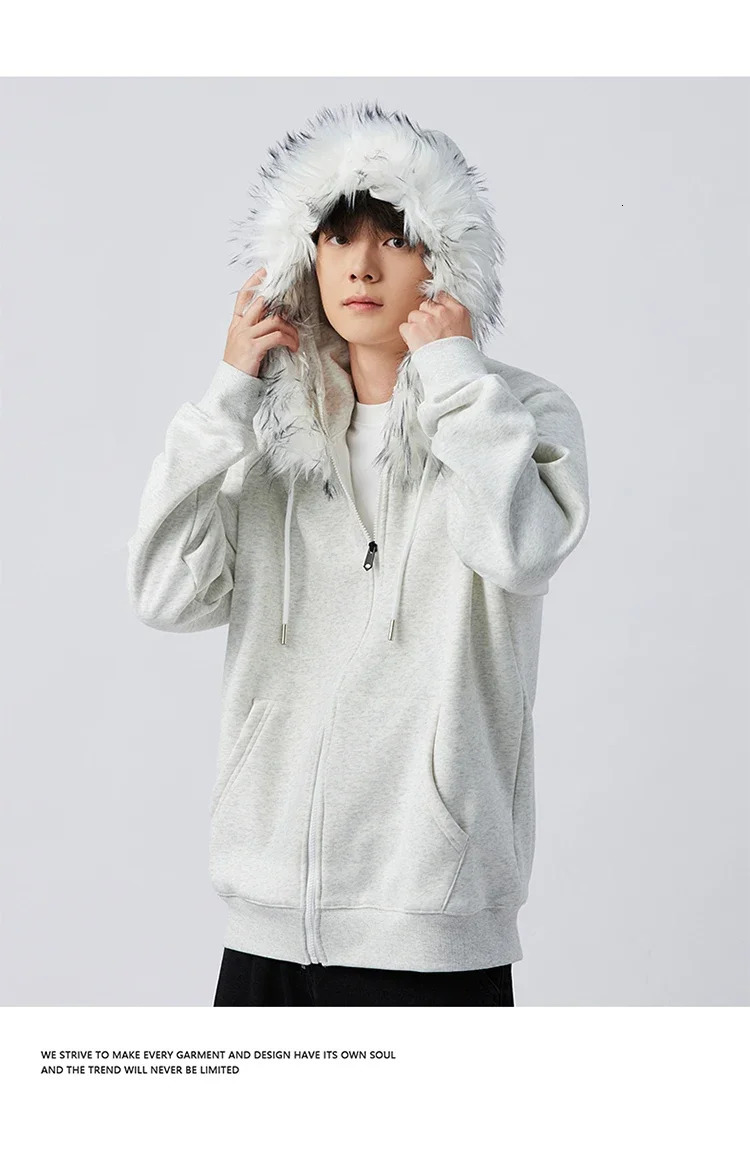 Casual Y2K Zipper Hoodie Mens Fur Collar Harajuku Streetwear Hip Hop Zipper Sweatshirt Retro Rock Loose Punk EMO Jacket 250211