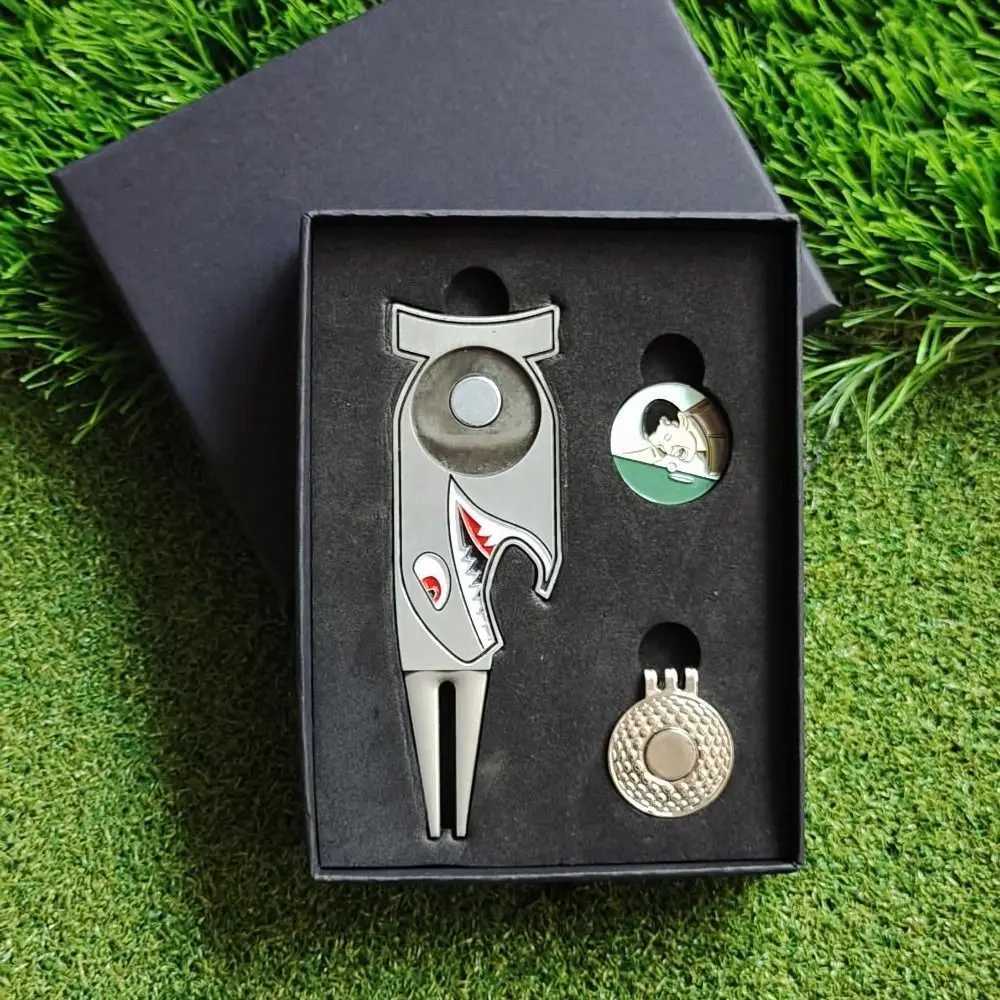 Creative Golf Gift Set Funny Shark Golf Divot Fork Repair Tool Magnetic Ball Marker With Hat Clip 4 In Bottle Opener GiftW250215