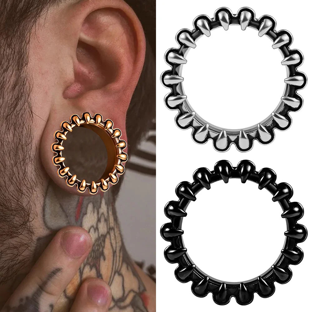 Doearko 2PCS Vintage Tooth Ear Gauges Tunnels 316 Stainless Steel Plugs Women Piercing Body Jewelry Fashion Gift250214