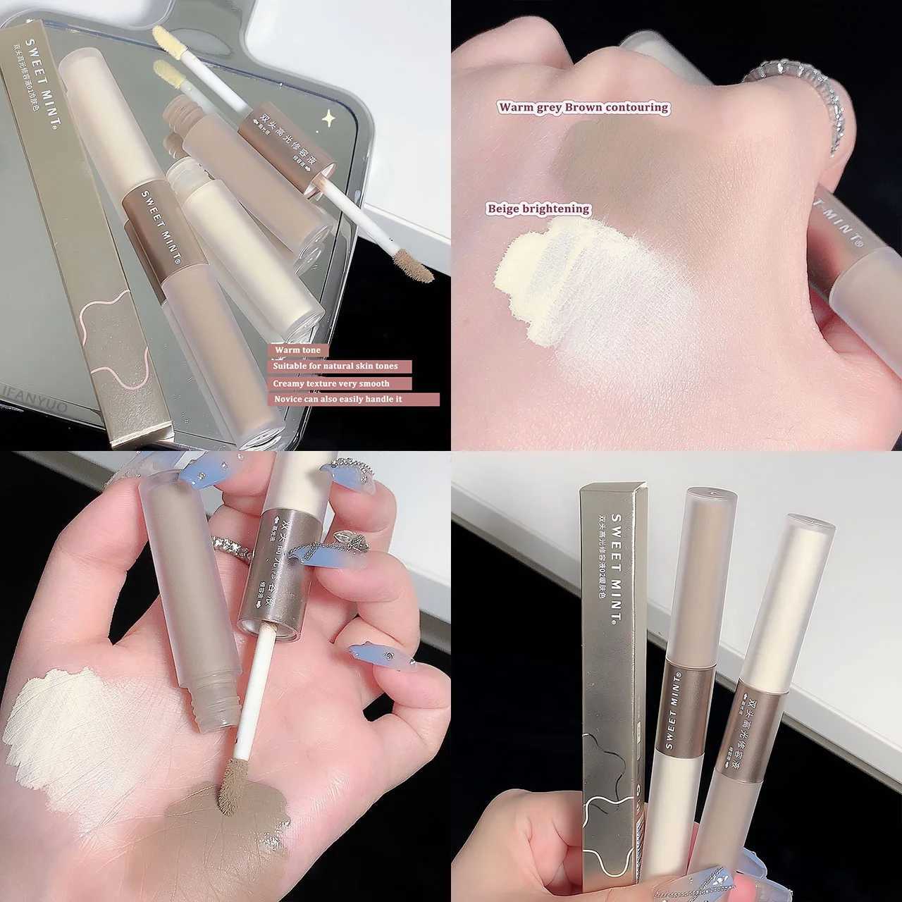 Double head facial contour stick liquid contour stick bright contour matte highlights shadow cosmetics 3D facial bronzeW250217