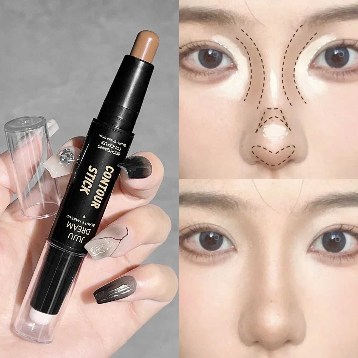 Double head contouring and highlight stick - matte finish long-lasting waterproof medium skin tone easy to carryW250217