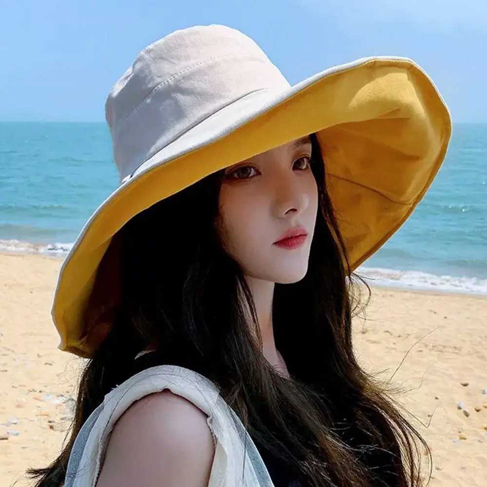 Double-sided Foldable Bucket Hat Women Girls Sun Hat Visor Fisherman Cap Anti-UV Big Brim Sunscreen Camping Hiking Beach Hats W250217