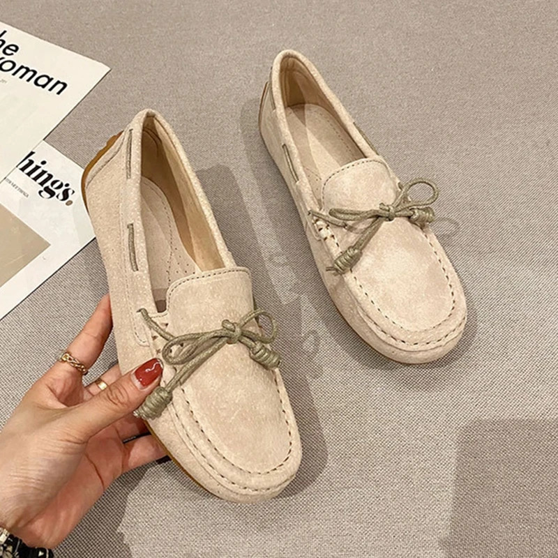 AIYUQI Womens Flat Loafers 2025 Bowknot Slip-on Female Shoes Large Size Shallow Mouth Soft Sole Ballet Loafers For Women 250214