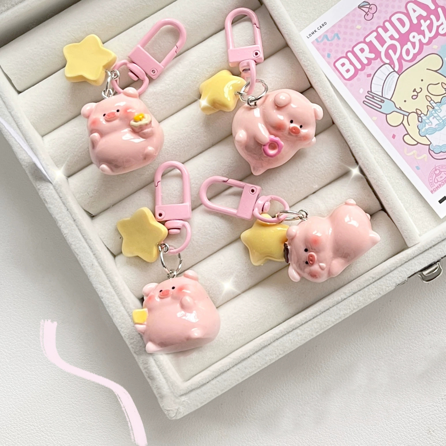3D Pink Pig Pig Keychain Girl Student Star Buckle Girl Backpack Girlfriend Gift Pendant Cartoon Pendant