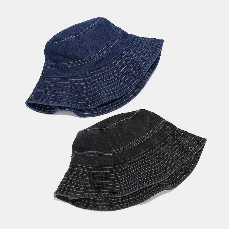 Women Girls Bucket Caps Pure Cotton Denim Stone-Washed Adjustable Safari Booney Sun Hats Wide Brim Adjustable W250217