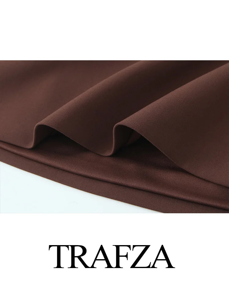 TRAFZA Women Mini Skirt Sets ONeck Pocket Decorate Solid Casual Short CoatHigh Waist Zipper 2 Piece Set Outfit 250214