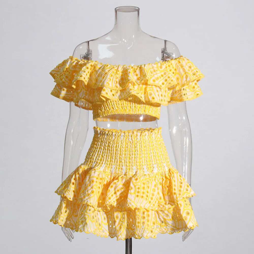 Slim Two Piece Set For Women Slash Neck Short Sleeve Backless Tops High Waist Bodycon A E Skirts Hollow Out Sets Female