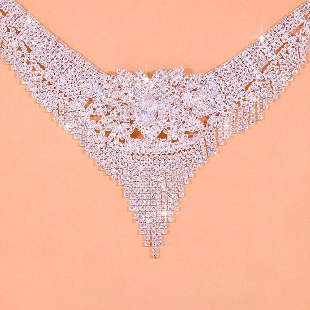 Stonefans Indian Bridal Jewelry Set Womens Accessories Fashion Tassel Rhinestone Necklace Earring Set Wedding Jewelry 250213