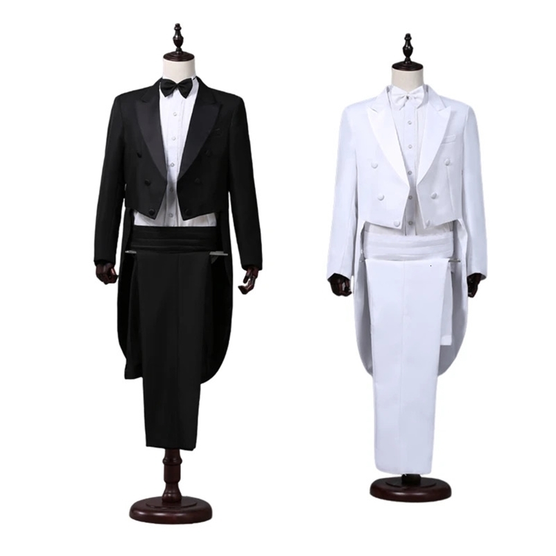 Mens Tailcoat Classic Modern White and Black Basic Style Suit with Tailcoat Singer Magician Stage Outfits 250214