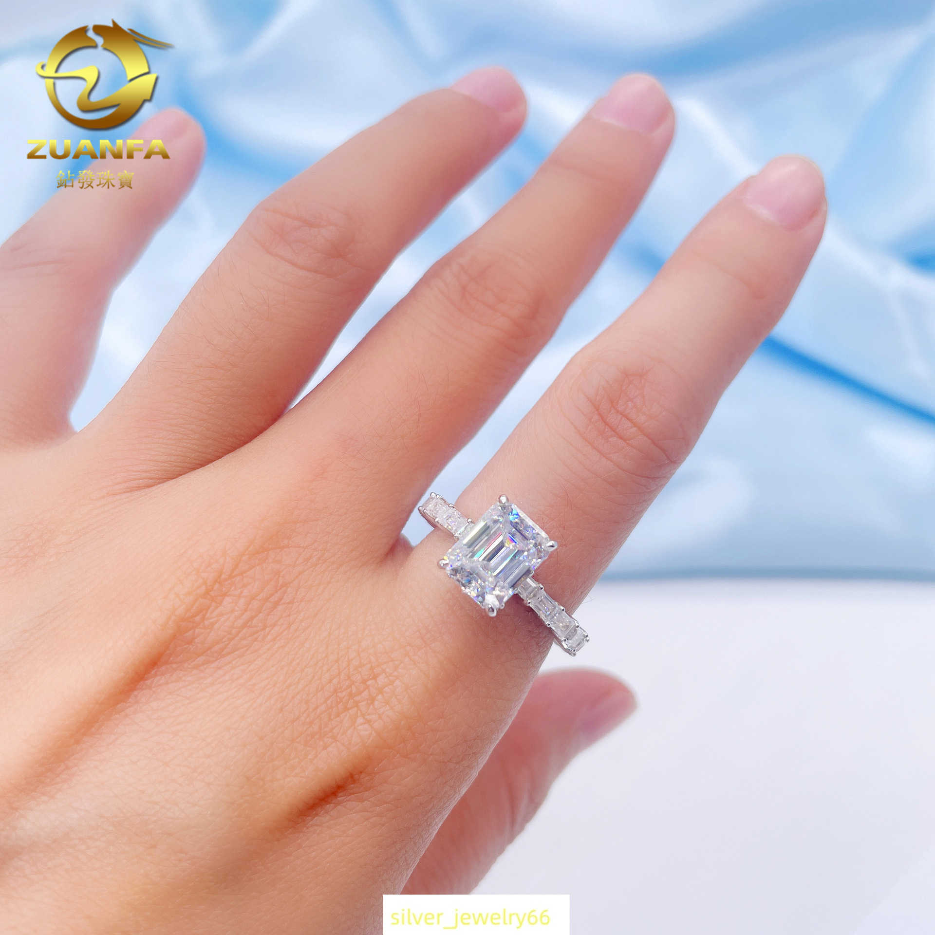 S925 pure silver plated with platinum shaped emerald Cherokee stone ring womens fashion personality trend internet celebrity niche