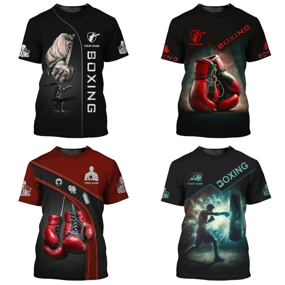 Men's printed summer new boxing short sleeved quick drying breathable T-shirt, running sports fitness boxing suit