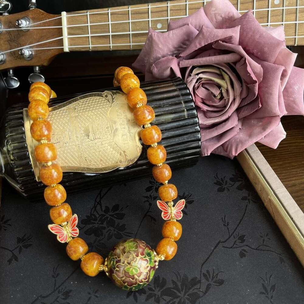Minan Vintage Glass Enamel Colored Ball Butterfly Cloisonn e Fashion Versatile Necklace