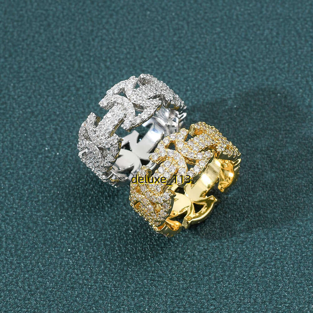 Ring with geometric patterns, hollowed out ring, men and women's bow, micro inlaid Moissanite hip-hop accessories