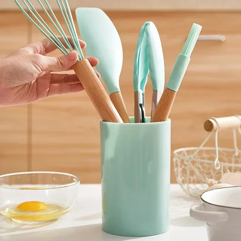 12PCS Food Grade Silicone Kitchen Cookware Utensils Turner Spatula Measuring Spoon Practical Cooking Tool Kitchenware Set 250214