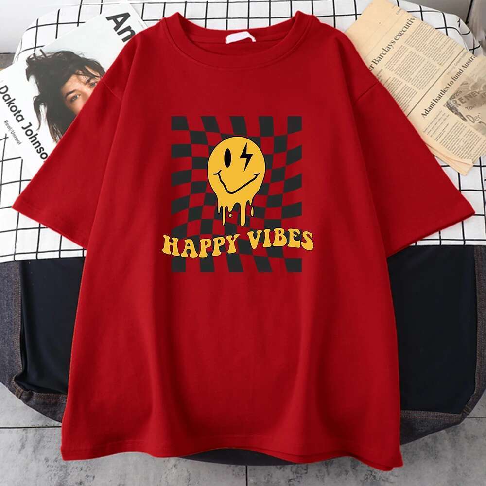Happy Yellow Ghost Face Pattern T-Shirt Women Street Summer Oversize Tops Cotton Plus Size Tee Clothes Breathable Casual T Shirt