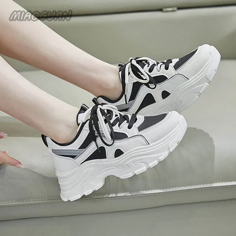 Women Platform Sneakers Casual Mixed Color Spring Autumn Women's Vulcanize Shoes Chunky Heel Lace Up Round Toe Sport atillas