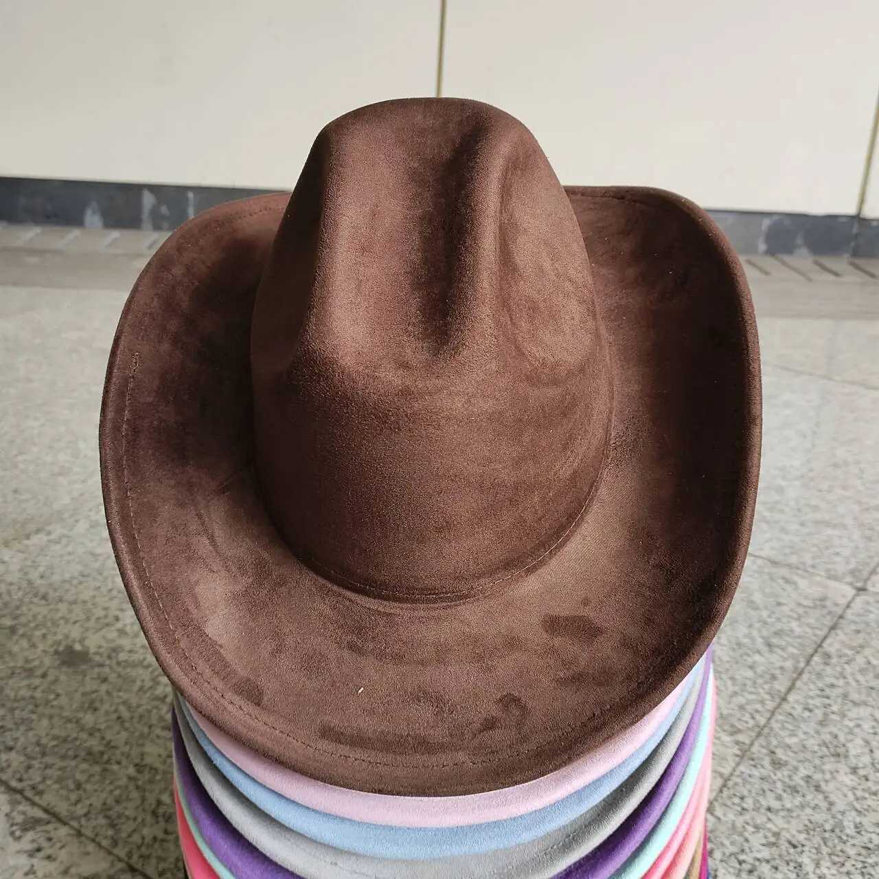 Suede cowboy hat men and women curly brown western cowboy hat solid color classic hat wholesale cowboy hat W250217
