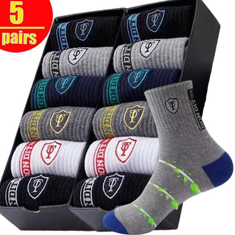5pairs Bamboo Fiber Socks Breathable Cotton Winter Warm Letter Sports Sock Breathable Deodorant Mens Business Socks 37-45 Sox W250217