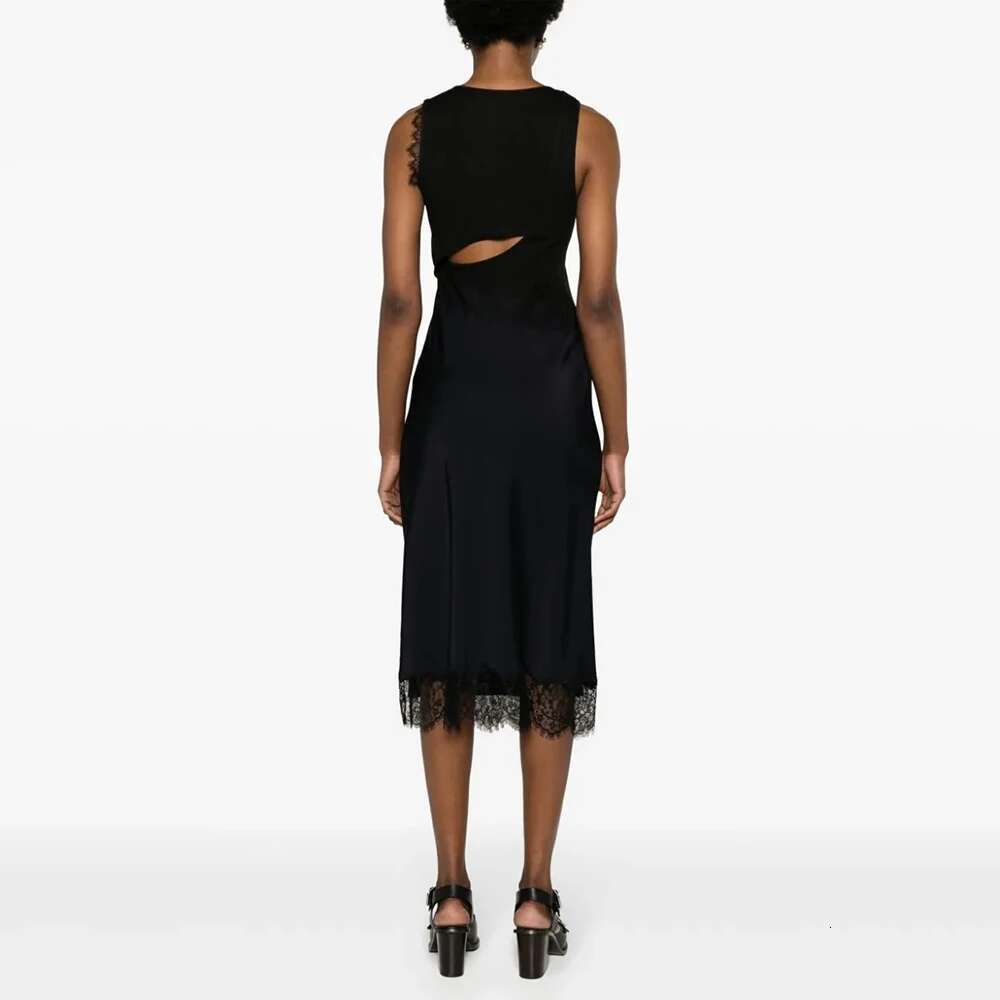 Clashing Cotton Women's Y2k Lace Splicing Back Hollow Out Elegant Commuter Round Neck Sleeveless Dress 2025 Summer