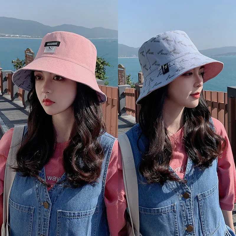 Summer double-sided womens bucket hat fashion print wide Brim Fortable Panama fisherman hat outdoor travel beach sun hat W250217
