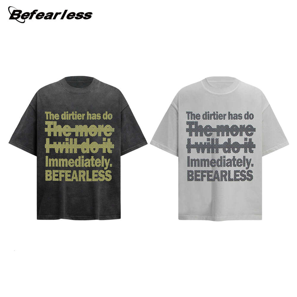 American washed water distressed letter short sleeved T-shirt summer, new style for men and women, trendy brand loose casual couple top