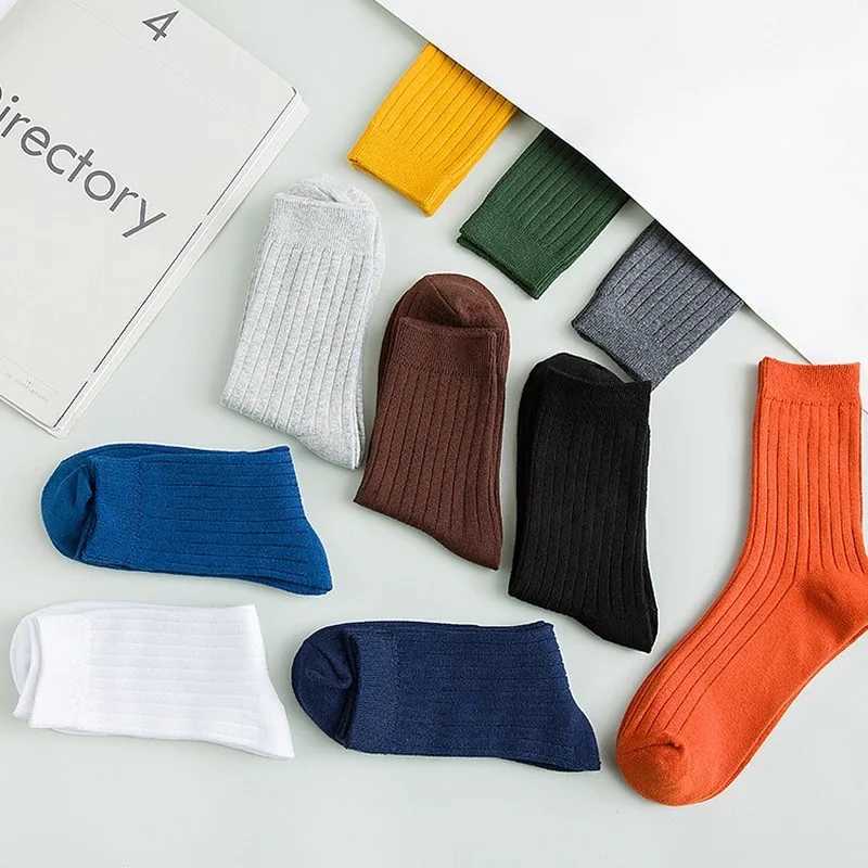 Autumn Winter Pure Color Mens Socks Cotton Warm Black and White Happy Socks Male Gifts for Men EUR 39-44 387 W250217