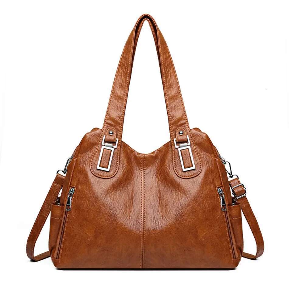 Solid Color Shoulder For Women 2025 High-Quality Soft Leather Casual Tote Bag Ladies Vintage Crossbody Messenger Handbag Sac
