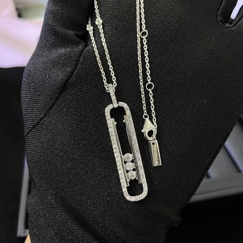 Pendant Necklaces New Full-Diamond Necklace with Sliding Three-Bead Paperclip Design High Quality Perfect Gift Option J250217 2F207