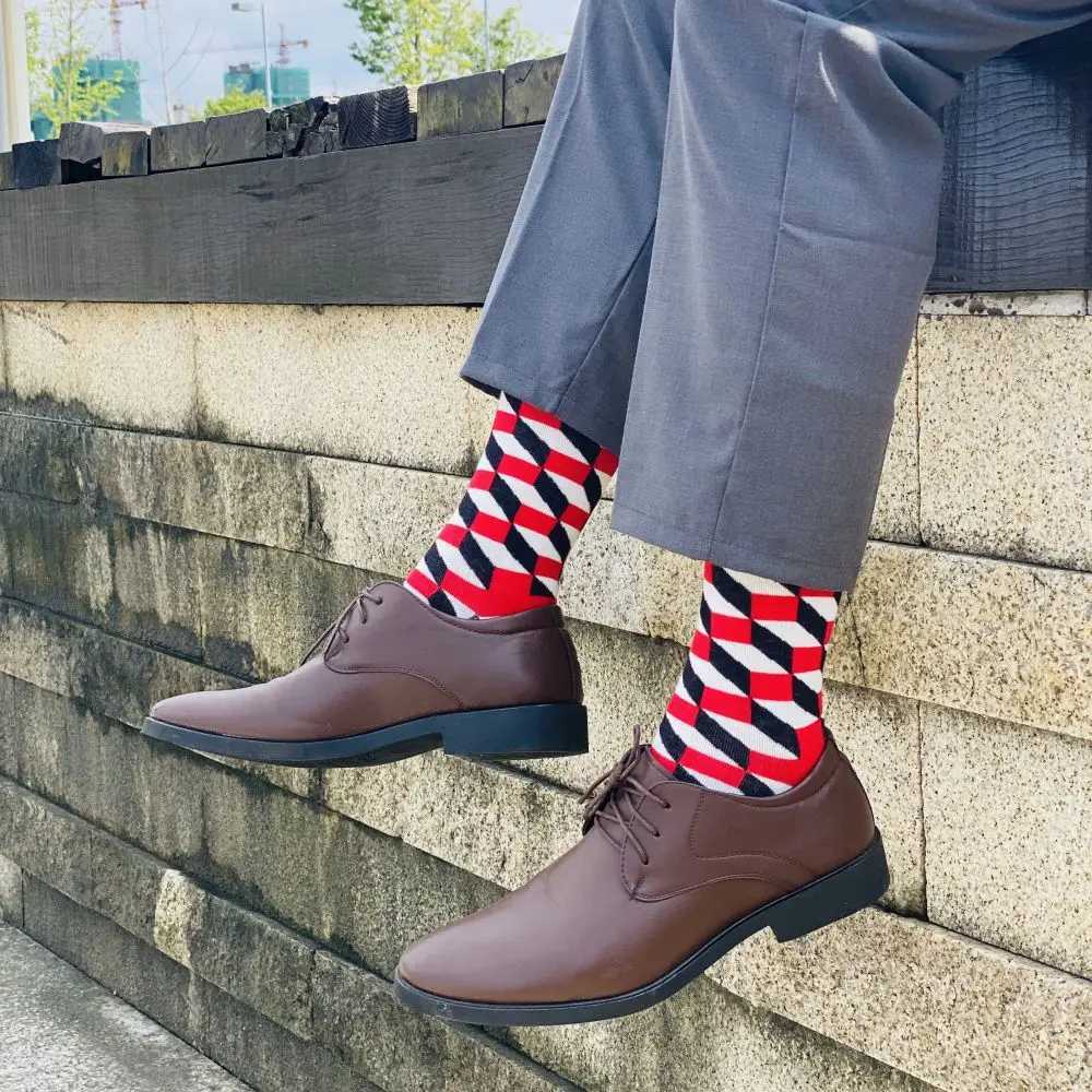 5 Pairs Mens Color Dress Casual Fashion Happy Socks Combed Cotton Autumn Winter Plus Size Socks Men Gifts W250217