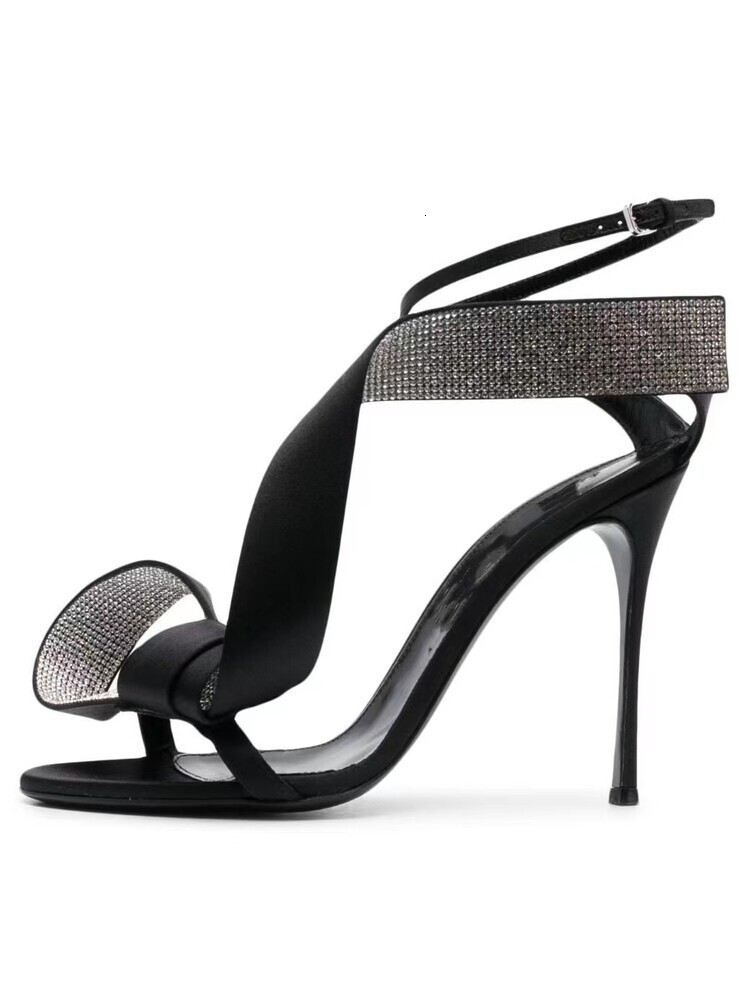 2025 Summer New Style High Heel with Thin Heel, Open Toe, Water Diamond Round Head, One Piece Buckle and Large Size Sandals