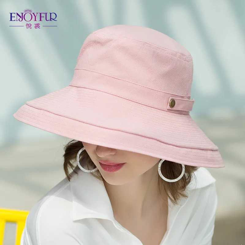 ENJOYFUR Summer Cotton Sun Hats For Women Wide Brim And Breathable Bucket Hats Youth Fashion Caps W250217