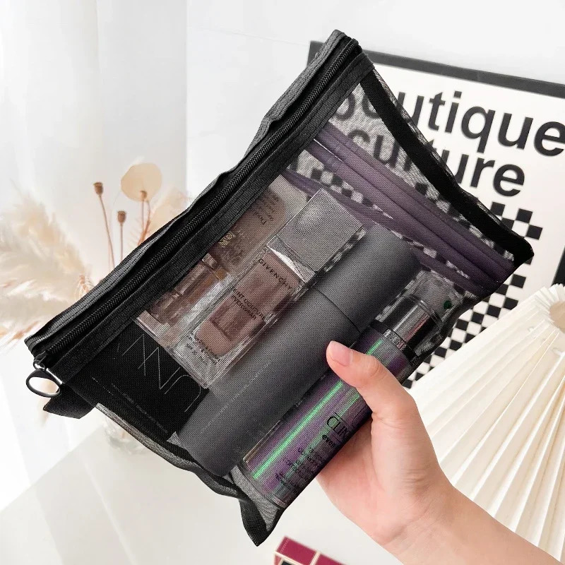 13pcs Mesh Clear Cosmetic Bags Small Large Black Makeup Bag Portable Travel Toiletry Organizer Case Lipstick Storage Pouch y250213