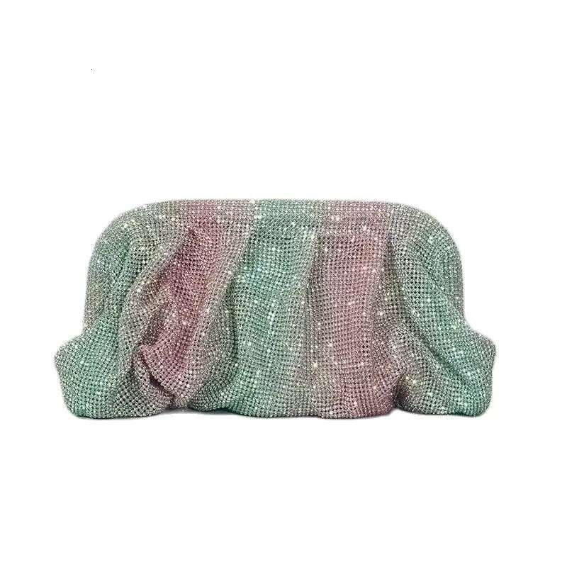 Designer bag women's handbag cloud pleated rainbow fashionable shiny clip rhinestone dinner bag chain strap hand-held crossbody