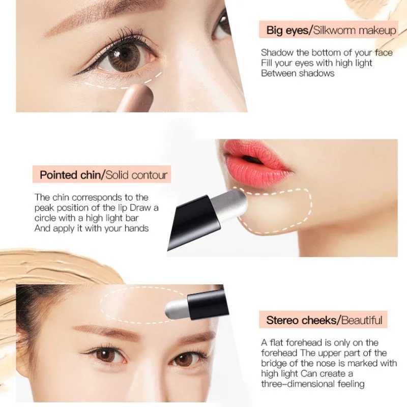 Free Shipping Nude Double-head Easy Highlight Highlighter Contour Stick Concealer Remain Face Modifcation Stereo Makeup CosmeticsW250217