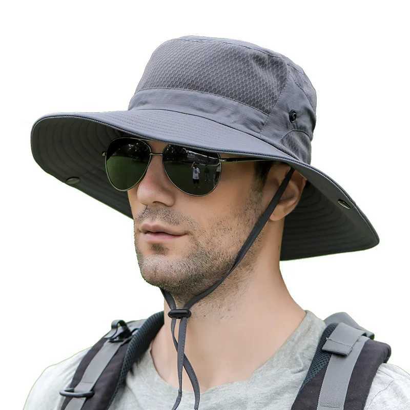 Mens Breathable Mesh Fisherman Caps Summer UV Protection Sun Hat Wide Brim Bucket Hat For Women Outdoor Anti UV Fishing Hats W250217